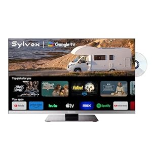 SYLVOX 22" Wohnmobil Fernseher mit DVD-Player, 12V Smart TV 1080P Full HD, Google TV, Rahmenloser DC/AC Powered Television mit WiFi, Bluetooth, HDMI, USB | Triple-Tuner für Wohnwagen, Camping & LKW