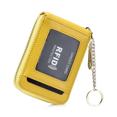 Image of Irsutey Women Credit Card Wallet Zipper Card Cases Holder for Women RFID Blocking KeyChain Wallet Compact Size ID Window (Yellow,L)