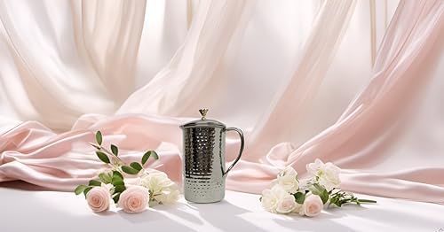Large Half Gallon / 2.2 Liters / 74 Fl Oz Stainless Steel Pitcher Jug Carafe with Lid Classic Minimalist Designs Leakproof All Beverages by American Ayurveda (Stainless Steel Hammered) - Image 8