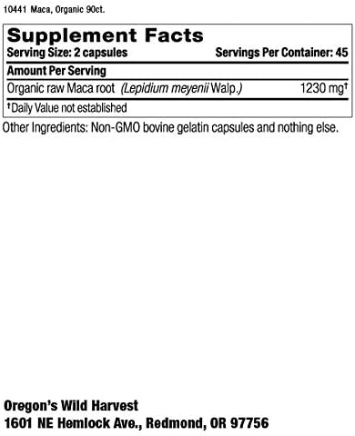 Miniatura 2 de Oregon's Wild Harvest Suplemento de hierbas orgánicas de raíz de maca, 90 unidades