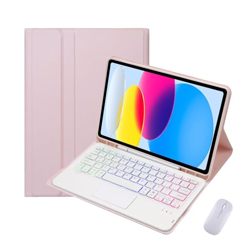 Étui clavier iPad 10 chic rose, protection élégante avec souris incluse