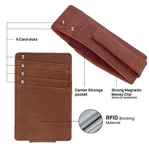 OXA Leather Money Clip Minimalist Handy Wallet with a Cash Clip and 6 Other Card Slots | Crafted From Genuine Leather | Easy To Reach | Gracious Stitching | for Both Women & Men |2