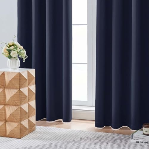 Image of Aiyufeng Navy Blue Short 36 Inches Blackout Curtain 2 Panels Set, Half Window Rod Pocket Privacy Curtain Tiers for Kitchen, Curtains Blackout for Bathroom Shades, W40 x L36 Inch, Navy Blue