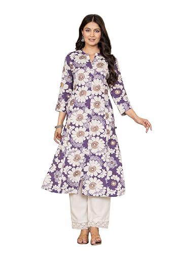 Image of Pistaa's Women's Floral Print A-Line Kurta with Lace Palazzos