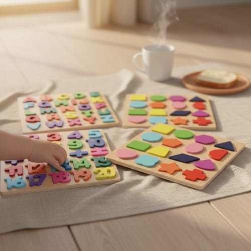 Chocozone Wooden Learning Educational Game Board for Kids, Puzzle Toys for 2 Years Old Boys & Girls (Alphabets, Numbers & Shapes)