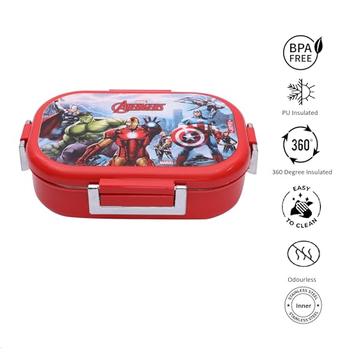 JAYPEE Inner Stainless Steel Insulated Lunch Box Missteel Avenger Printed Airtight Tiffin Box for School Kids Girls & Boys | Bpa Free,Red, 500 ml