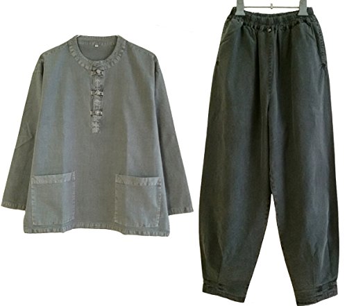 Altair Men Women Cotton 100% Embroidery Shirt or Pants Zen Meditation Clothing,Temple Clothing (Gray Pants, L)