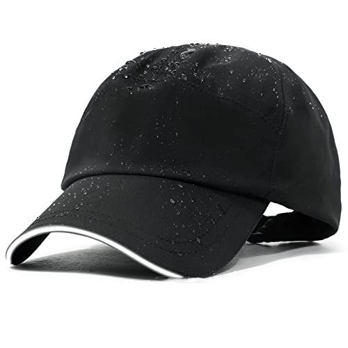 Mens Water-Resistant Baseball Cap Womens Rain Hat Foldable Outdoor Running Sun Fishing hat Black
