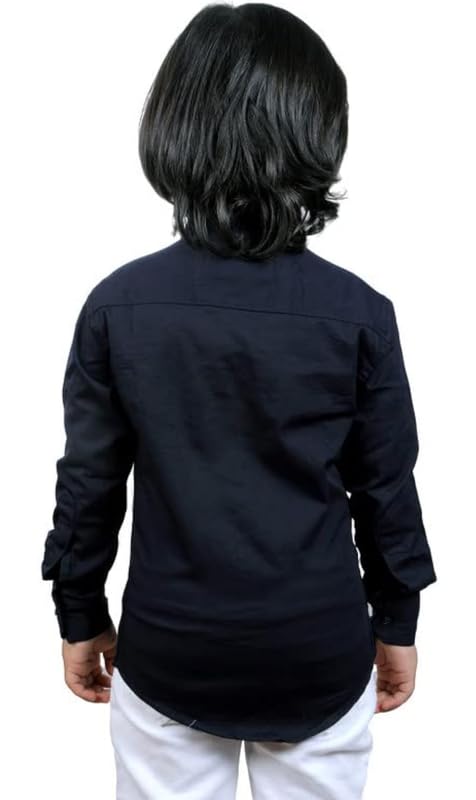 Image of Boy's Kids Regular Fit Solid Pattern Cotton Shirt with Pocket Collared Neck Long Sleeve Button Down Closure Type and Standard Length | Boys Cotton T-Shirts Set | Shirt for Boy