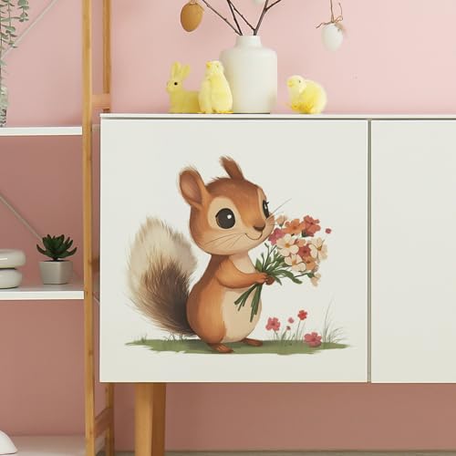 Vinilo decorativo infantil ardilla y flores acuarela miniatura 6
