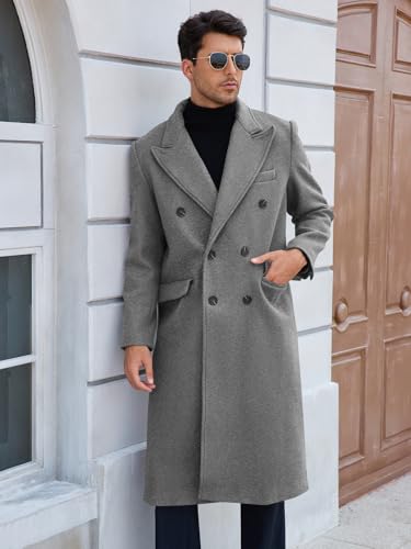 Runcati Mens Wool Blend Casual Trench Coat Notched Collar Lapel Long Jacket Peacoat Double Breasted Classic Winter Overcoat4