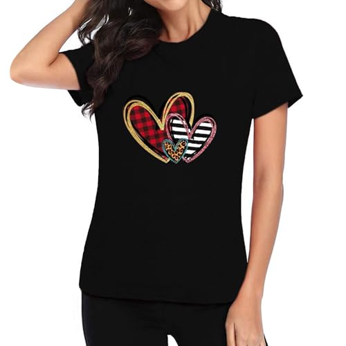 Genérico Top para mujer, San Valentín, estampado de leopardo y azulejos con corazones cortos, manga alta festivo para velada, Le Noir, XXL
