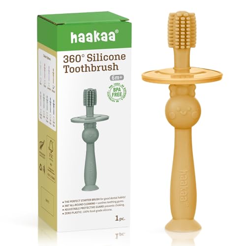 Image of haakaa 360 Baby Toothbrush with Suction Base - Mustard