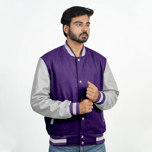 Image of Men's Fashion Varsity Jacket Causal Slim Fit Wool Letterman Baseball Bomber Jackets