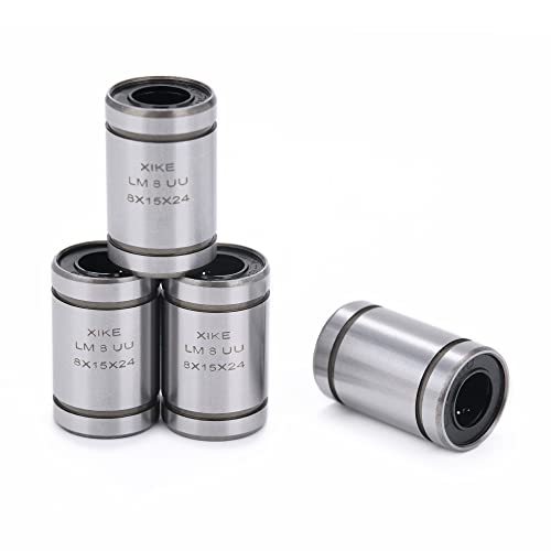 XIKE 4 Pcs LM8UU Sealed Linear Ball Bearings 8x15x24mm, Fits DIY/3D Printer/Workbench/CNC, M3 Rod Shaft Guide Linear Mot