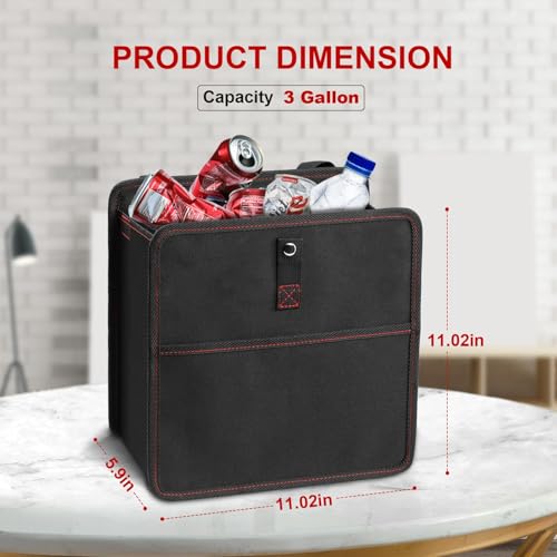 Image of Simple Deluxe Car Trash Can, Leak-Proof Car Garbage Can with Storage Pockets, Collapsible, Portable and Waterproof, 3 Gallon, Black