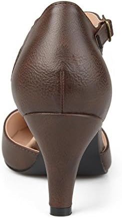 Brinley Co. Womens Faux Leather Comfort Sole D'Orsay Ankle Strap Almond Toe Heels Brown, 8 Regular US | Image 4