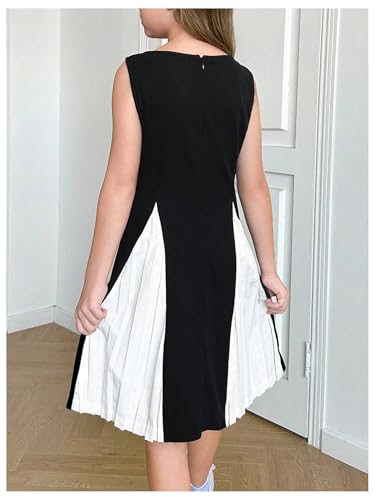 Verdusa Girl's Colorblock Tank Pleated Dress Crew Neck Flared Summer Dresses2