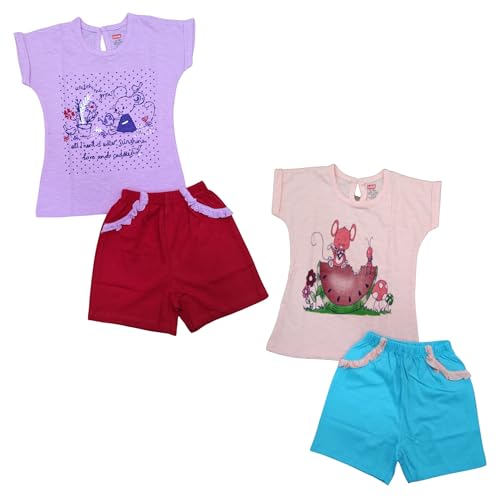 Image of LuvLap Baby Girls Regular Fit 100% Cotton Half Sleeves Girls Top CoSet Pack of 2