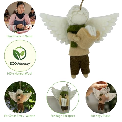 5.9 inch Felt Angel Ornament, Wool Felted Angel with Wing & Book, Christmas Felting Ornaments Mini Hanging Wool Angel Figurines, Handmade Crafts Xmas Tree Holiday Easter Gifts Home Office Party Decor - image 6