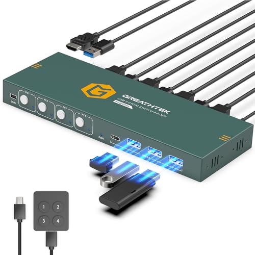 HDMI KVM Switch 4 PC 1 Monitor 4K@60Hz KVM Switches witch (3*USB 3.0+ USB C Port) für 4 Computer Teilen Sie Monitor Tastatur Maus 4 IN 1 OUT Adaptive EDID mit Desktop Controller