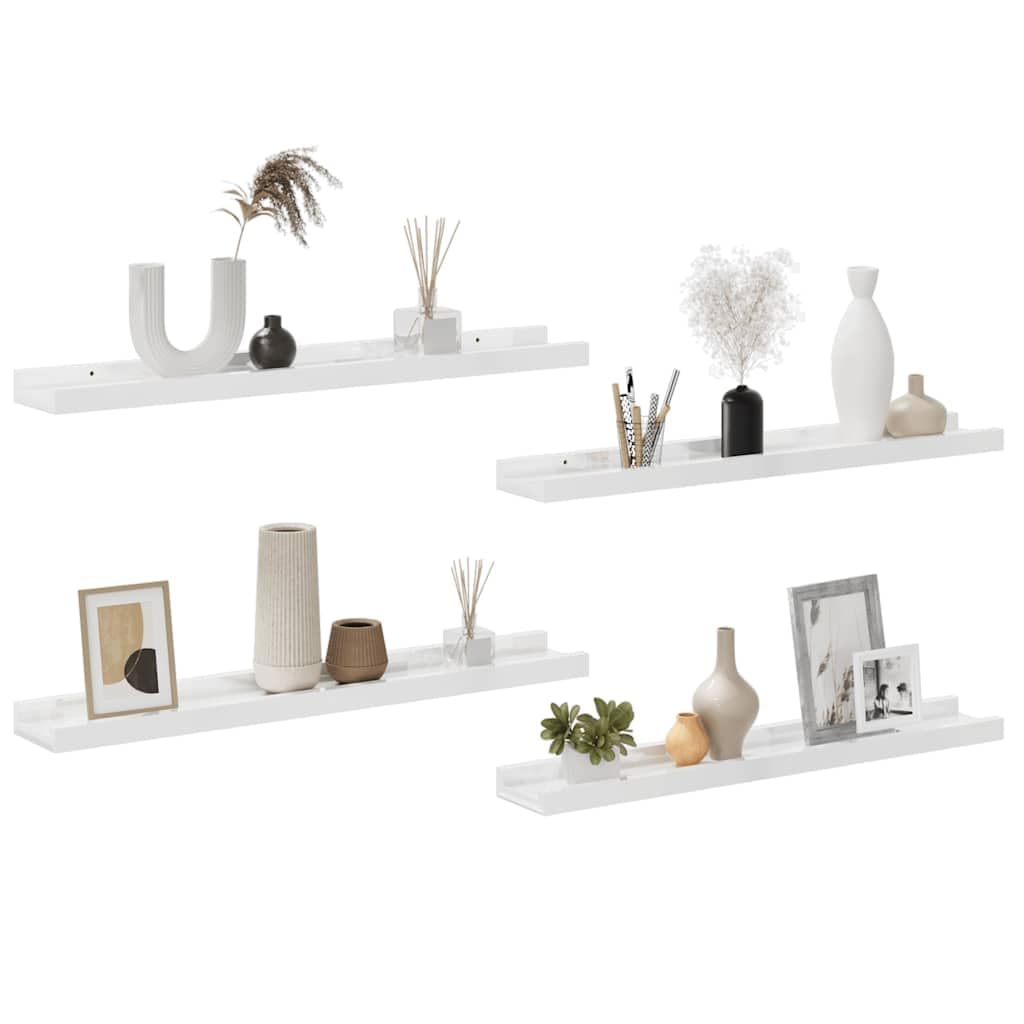 Set di 4 mensole da parete in MDF bianco lucido, 60 x 9 x 3 cm, per libri, decorazione e ordine, per soggiorno, camera da letto, cucina, ufficio