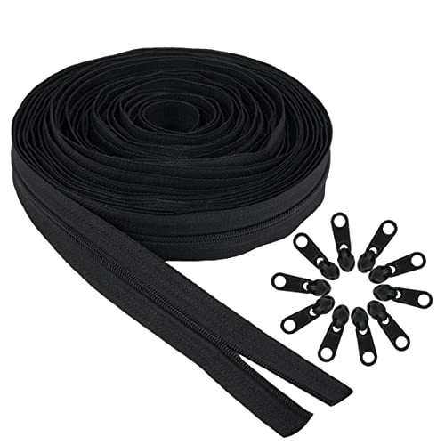 5mm x 10m, Cremallera Por Metros Cremalleras Por Metros Para Coser Con 10 Cabezas De Cremallera, Cremalleras Por Metros Para Ropa, Ropa De Cama, Mochilas Escolares DIY Costura Artesanal - Negro