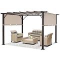 MASTERCANOPY 10' X 12' Outdoor Retractable Pergola with Adjustable Roof, Metal Patio Pergola for Backyard, Garden and Deck,Griege