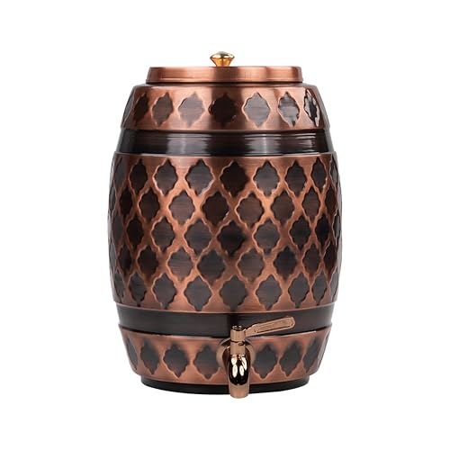 Image of Artarium Antique Matka Copper Water Dispenser with Tap (8 litres), Traditional Barrel Design, Pure Copper Water Pot for Home & Office, Ayurvedic Drinking Water Storage