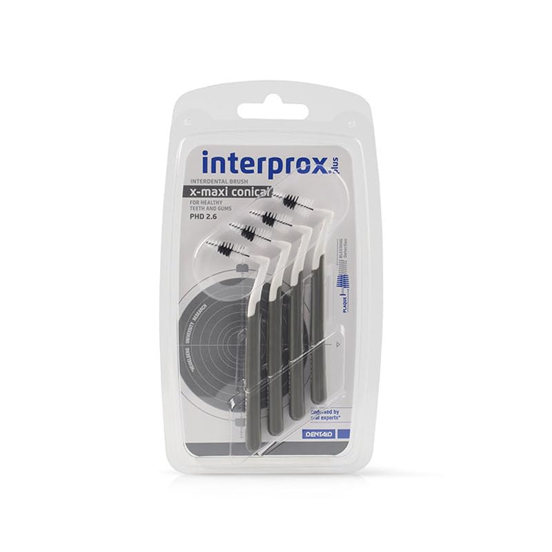 Interprox Plus X Maxi Conical 4 Brushes, Anti-Plaque and Anti-Caries, Suitable for Larger Interproximal Spaces (PHD 2.6), 90 Degree Neck, Suitable for Back Teeth