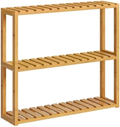 SONGMICS Bamboo Bathroom Shelf, 3-Tier Adjustable Plants Rack, Wa...