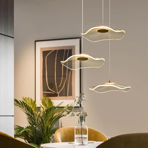 Image of 3 Crystal Wave Pendant Light | Modern Acrylic Chandelier with Antique Gold Finish | Elegant Wave Design Hanging Light for Living Room, Bedroom, Dining Room, Restaurants Ceiling Lamp