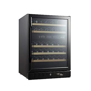 NewAir Wine Fridge | 46 Bottle Capacity Wine Cooler | 24″ Black Stainless Steel Fridge | Dual Zone, Built-in, Under Counter, Freestanding Mini Fridge For Bedroom, Office, Kitchen
