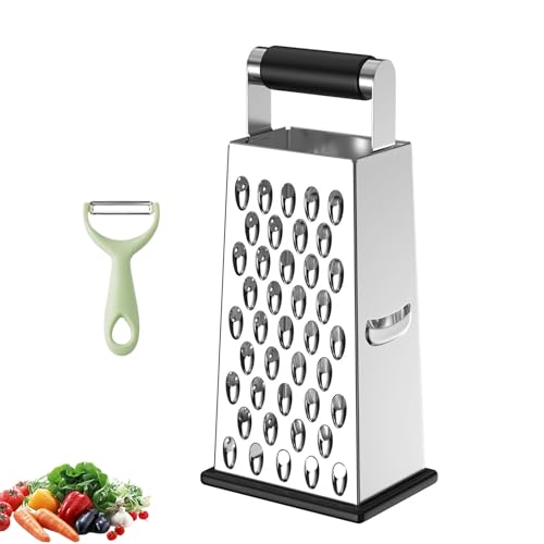Käsereibe Set – 4-seitige Reibe Edelstahl mit Universalschäler – Küchenreibe & Sparschäler für Gemüse, Käse, Kartoffeln