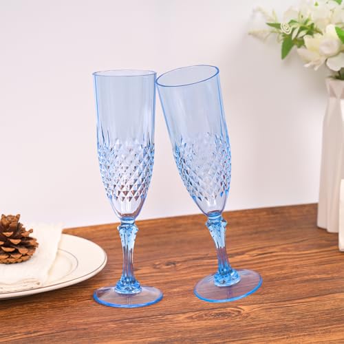 Pesonlook 24 Pack Plastic Champagne Glasses Blue Reusable Diamond Crystal Clear Wine Cups Reusable Unbreakable Wine Glasses Goblets for Wedding Reception, Grand Event Party Supplies by Pesonlook - Used condition - Image 8