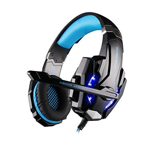 MSAKHFIO ng Headset Headset Computer ng Headset Wired Stereo ng Headset Noise Cancelling Over Ear Headphone with LED Light ng Headset with Microphone (Color : Black-Blue) zhangxianyu