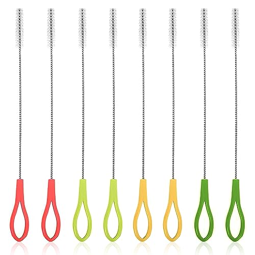 8 PCS Straw Cleaning Brush, Stainless Steel Nylon Pipe Tube Brushes Long Thin Cleaner for Baby Bottles Glass Metal Straws Test Tubes Funnel Teapot Nozzle 360° Cleaning, Color Mixing 170 x 5mm