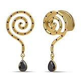 COOEAR Medidores de oreja góticos en espiral con cristal negro, tapones para los oídos para hombres y mujeres, dilatadores de estructura hueca., 1/2'(12mm), Latón, Arenisca