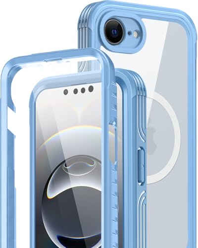 Coque iPhone 16e anti-rayure avec verre trempé intégré bleu sans bulle d'air Magsafe