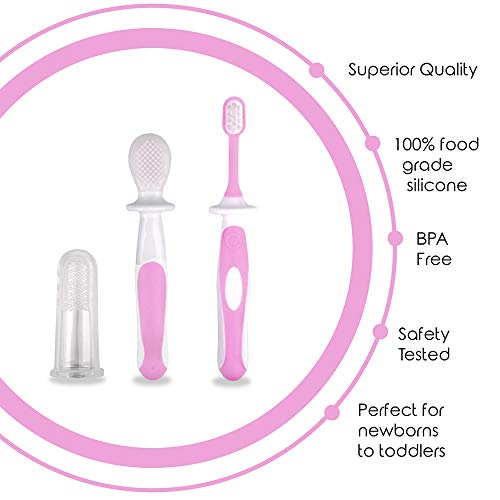 image for 3 Piece Baby Toothbrush Set by Cherish Baby Care - with Infant Finger 