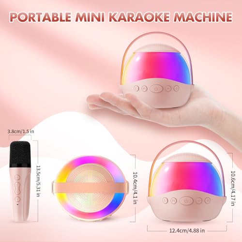 Mini Karaoke Machine Gifts for Kids Adults, Portable Karaoke Speaker with 2 Wireless Microphones, Kids Microphone with Speaker and LED Light, Birthday Gifts for Girls Boys 3-12+ Year Old (Pinkcolor) - Thumbnail 7