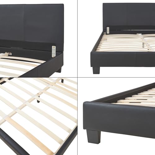 Corium Polsterbett Albacete 140x200cm Kunstlederbezug Doppelbett Bett mit Stecklattenrost Schwarz