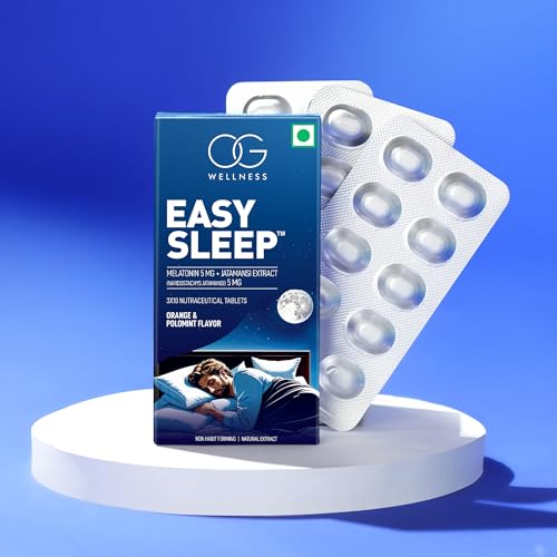 Image of OG WELLNESS Easy Sleep - Melatonin 5mg with Jatamansi Extract | Natural Sleep Aid Chew Mints | Non-Habit Forming | Orange & Polomint Flavor | 60 Mints for Relaxation & Deep Rest | Pack of 2