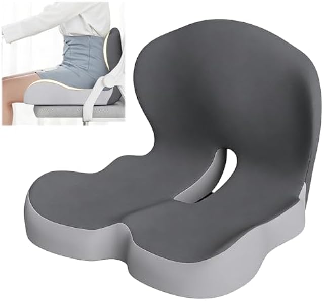 Celinva Orthopedic Cushion, Seat Cushion for Office Chair and Car, Ergonomic Memory Foam L Shaped Integrated Seat Cushions, Lumbar Support Tailbone Pain Relief for Office Chair Car (A-Black Grey)