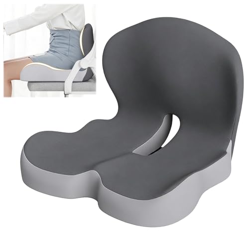 Celinva Orthopedic Cushion, Seat Cushion for Office Chair and Car, Ergonomic Memory Foam L Shaped Integrated Seat Cushions, Lumbar Support Tailbone Pain Relief for Office Chair Car (A-Black Grey)