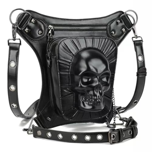 FiveloveTwo Unisex Punk Riñoneras de Marcha Cuero de PU Bolso Bandolera Paquetes De Cintura Pierna Bolsas táctico Pierna Banana Utilidad Gadget Pouch Waist Leg Bag (Skull)