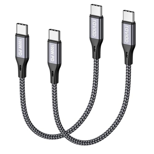 RAVIAD USB C till USB C-kabel kort [2 stycken 50 cm] 100 W USB C-kabel PD snabbladdningskabel nylon USB typ C laddningskabel för iPhone 16/15 Pro Max, Samsung Galaxy S24/S23/S22, MacBook Pro/Air, Pad,