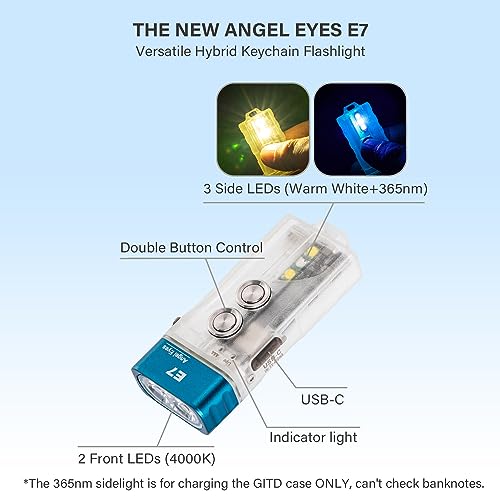 Image of RovyVon E7 EDC Flashlight USB C Rechargeable, 95+ High CRI, 500 Lumens Dual Power Keychain Flashlights Glow Blue, Compatible with AAA Battery for Daily and Outdoors (4000K Nature White /365nm)