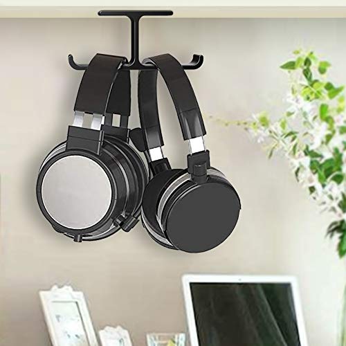 Apphome Headphone Hanger Stand Under Desk Hook Aluminum Stick-On Adhesive Dual Headsets Holder Mount Pc Gaming Accessories For All Headphones (Black-One Pack) #TOP2