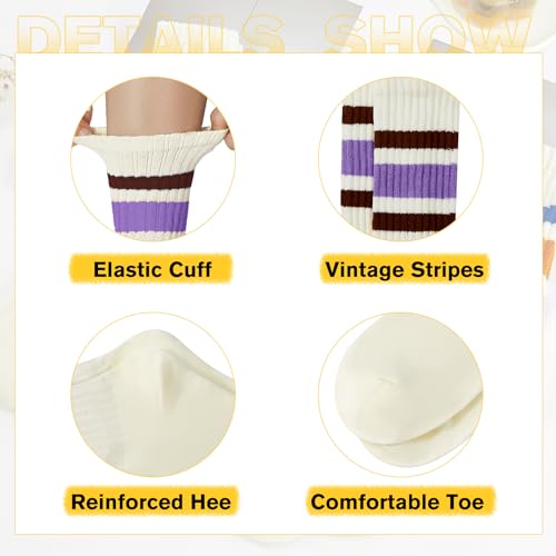 Image of American Trends Womens Novelty Striped Crew Socks Athletic Vintage Slouch Mid Calf Tube Socks